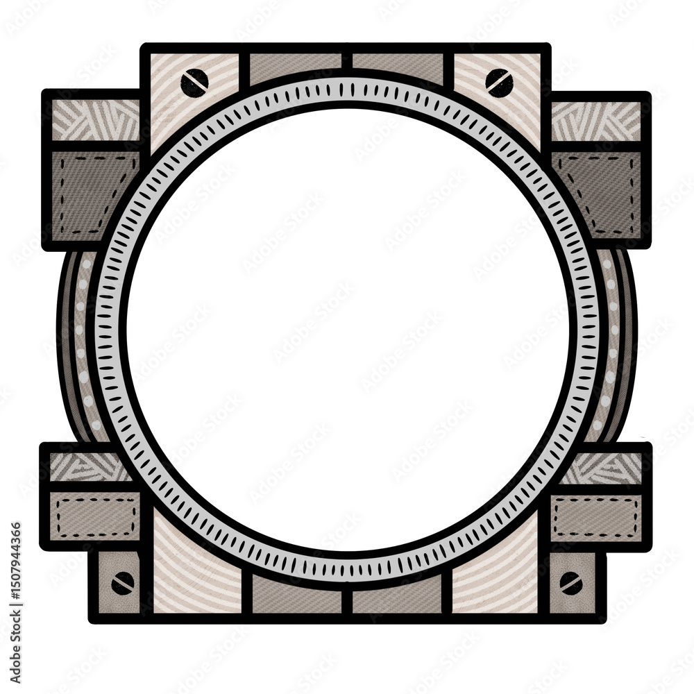 Fototapeta premium A stylized circular mechanical frame with bolts textured panels ideal for use as decorative border or icon base