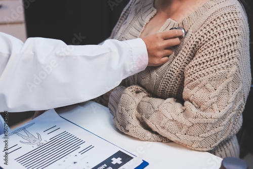 Doctor use stethoscope examining respiratory system and consultations for the elderly patients, talking check-up health or sharing test results