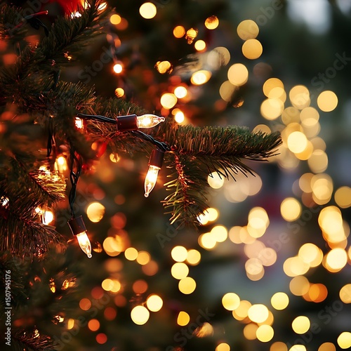 Warm christmas lights on a tree branch.