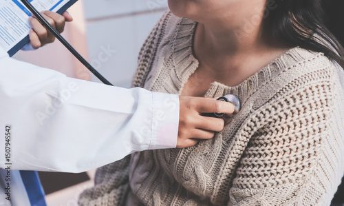 Doctor use stethoscope examining respiratory system and consultations for the elderly patients, talking check-up health or sharing test results