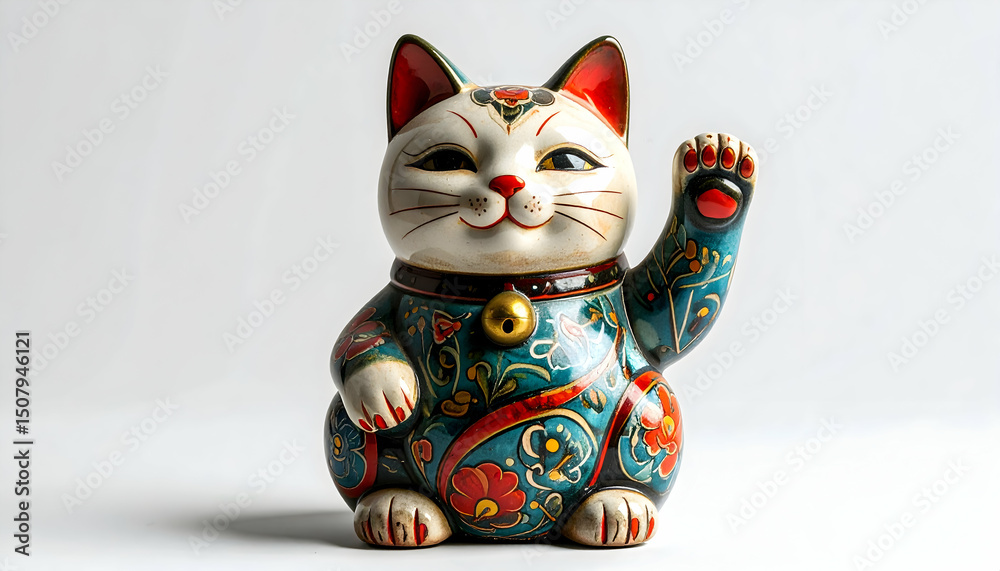 custom made wallpaper toronto digitalLucky Cat Figurine A Whimsical Hand-Raised Maneki-Neko with Intricate Painted Patterns