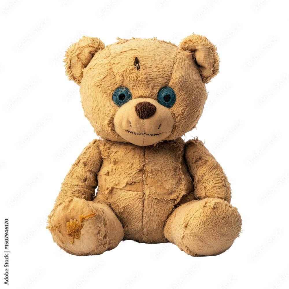 Obraz premium Cute Teddy Bear with Button Eyes on Transparent Background