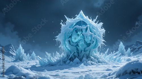 Resilient frostbite frostwisp in frozen tundra with intricate ice formations. Frostwisp. Illustration