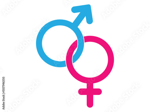 Blue and Pink Gender Symbols Male and Female Icons Flat Vectors. Men, women, girl, boy - stock vector.