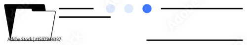 Open folder alongside three progress indicators and text lines. Ideal for data management, workflow, digital processing, documentation, organization, project tracking, simple landing page