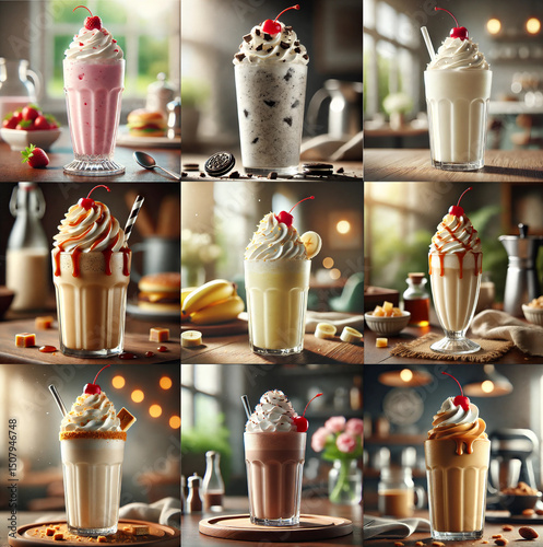 Collage of different milkshakes 