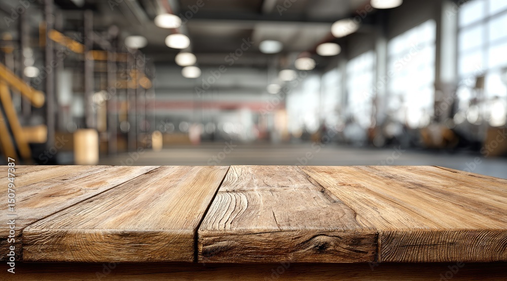 custom made wallpaper toronto digitalRustic wooden table top in blurred gym background;  industrial style, natural wood grain, fitness setting