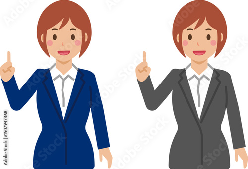ポイントを説明するショートヘアの若い女性。スーツ姿の上半身