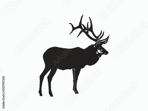 bull elk silhouette, elk silhouette with white background vector illustration art