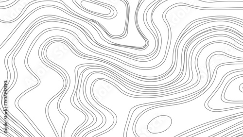 Abstract black and white topographic contours lines of mountains. Abstract modern white and black topographic contour map wavy line,