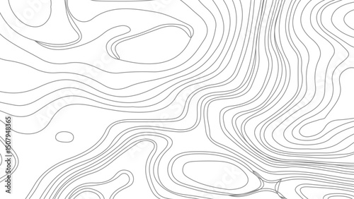 Abstract black and white topographic contours lines of mountains. vector illustration. Topography map art curve drawing.
