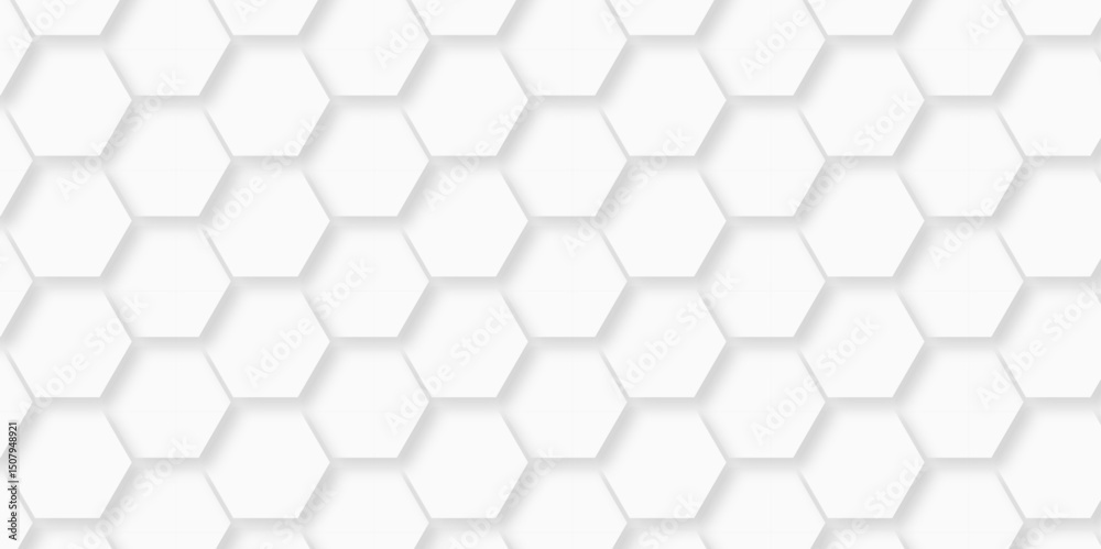 Abstract minimal Background with white lines Hexagonal structure futuristic white background and Embossed Hexagon , honeycomb white mosaic cell web ,light and shadow texture design. Abstract minimal Background with white lines Hexagonal structure futuristic white background and Embossed Hexagon , honeycomb white mosaic cell web ,light and shadow texture design.