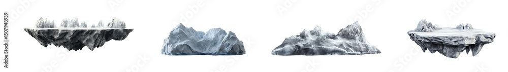 Obraz premium set of Floating grayscale sculpted islands isolated on transparent background
