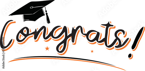 Congrats Graduated. Congrats banner. Handwritten brush lettering. Isolated vector text for graduation design, greeting card, poster, invitation