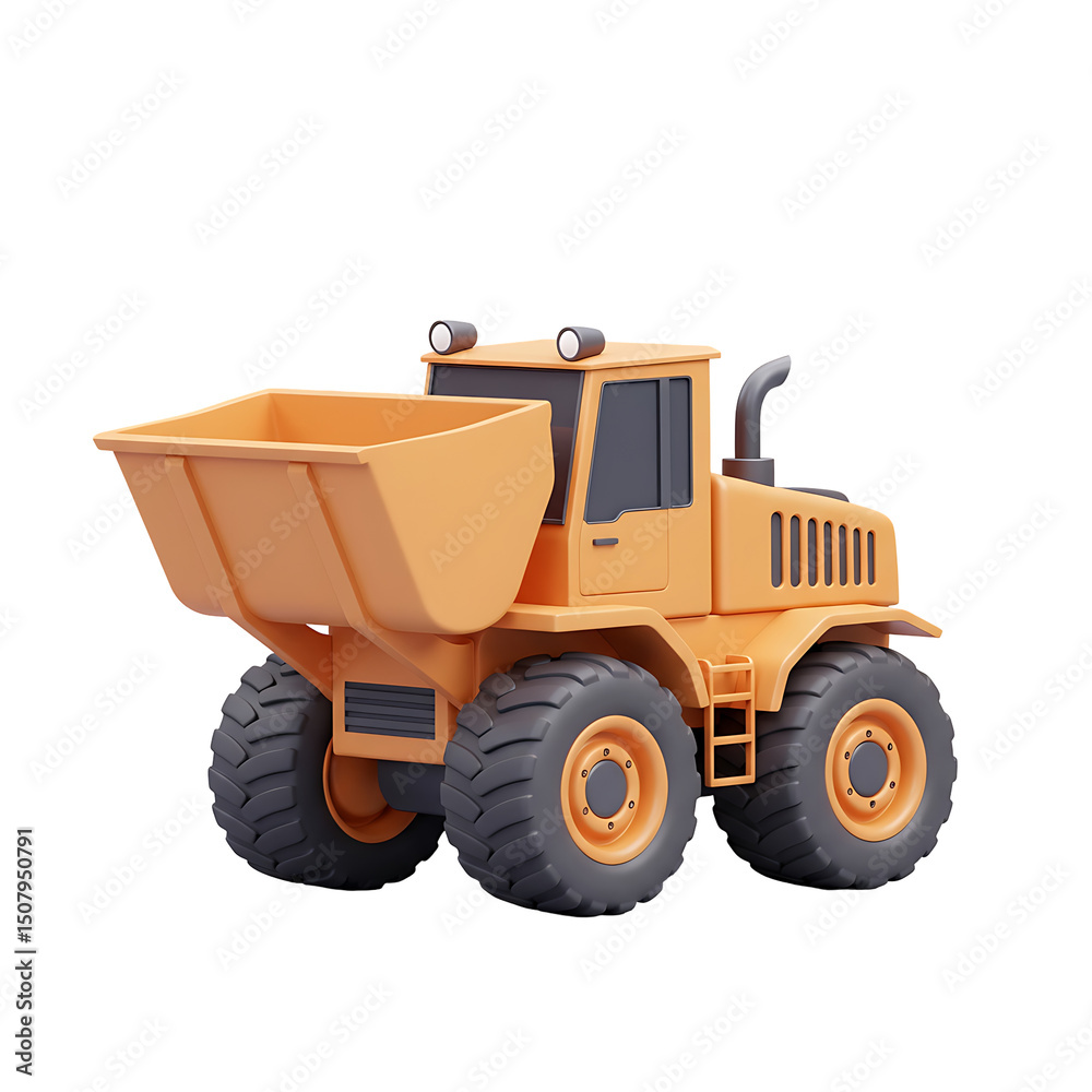 Obraz premium Cartoon Orange Dumper Truck with Large Tires