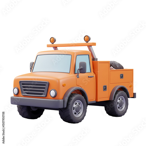 Cartoonish Orange Utility Truck with Detailed Design