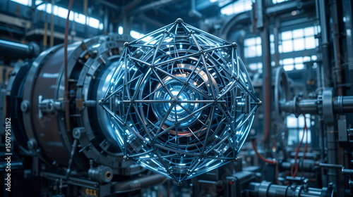 Industrial machine with lightened metallic lattice structure. Metal tetrahedral ultral light structure.