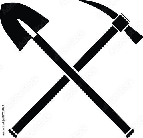 Crossed Shovel and Pickaxe Silhouette – Mining, Construction, Labor Tools Icon