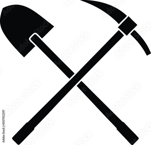 Crossed Shovel and Pickaxe Silhouette – Mining, Construction, Labor Tools Icon