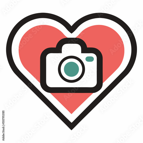 Vector of a heart inside a camera lens for World Photography Day. Ideal for romantic and photography-themed visuals.