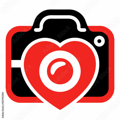 Stylized heart and camera symbol for World Photography Day. Perfect for greeting cards and digital art.
