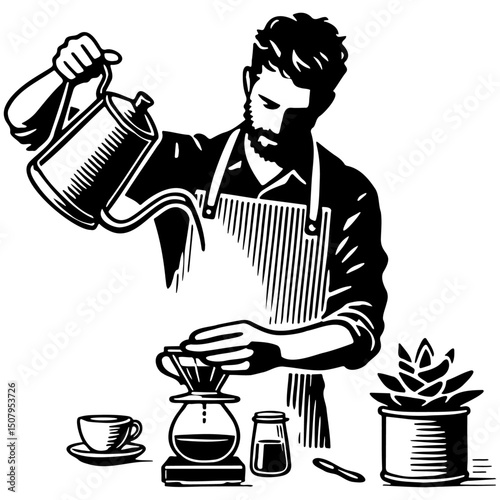 Male Barista Hand Drip Coffee.