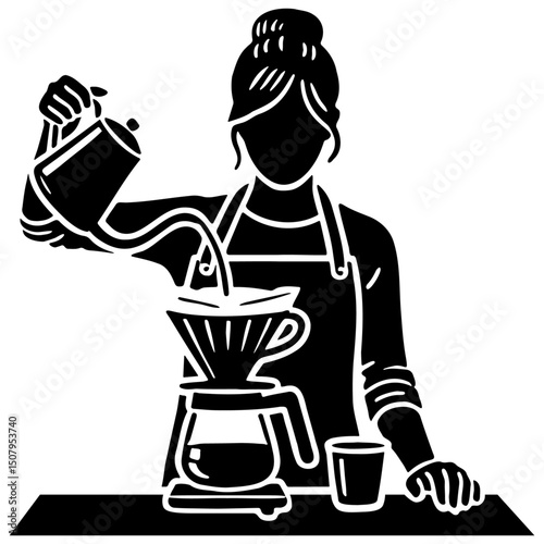 Female Barista Hand Drip Coffee.