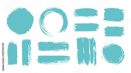 Turquoise paint brush strokes vector set for grunge design elements and artistic background textures, exactly 100 chars silhouette