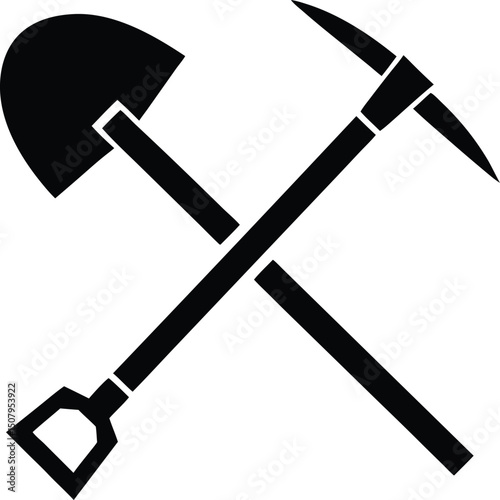Crossed Shovel and Pickaxe Silhouette – Mining, Construction, Labor Tools Icon