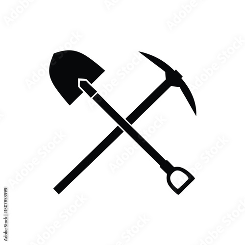 Crossed Shovel and Pickaxe Silhouette – Mining, Construction, Labor Tools Icon