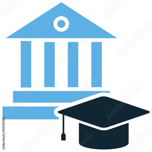 University icon vector for higher education, academic institutions, and scholarly programs. Ideal for campus visuals, enrollment posters, and student learning illustration.