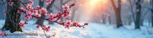 January's snow melts, revealing the first signs of spring in March Melting snow, budding branches, early blooms signal the changing seasons A transition from winter to spring , month, flowers
