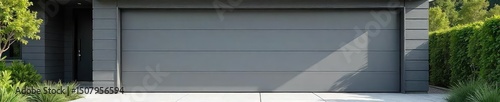Modern gray sectional garage door, clean lines, sleek design, automatic opener visible  Perfect for architectural, home improvement, and real estate projects ,  modern door,  contemporary door,  home