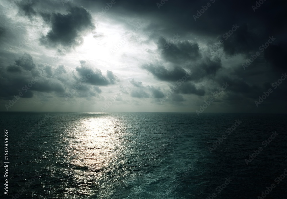 Obraz premium Dark Dramatic Sunset Over The Ocean