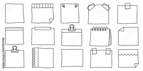 Hand drawn blank reminder paper notes doodle template illustration