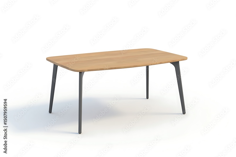 Fototapeta premium Wooden table with gray legs isolated on white background in a studio setting