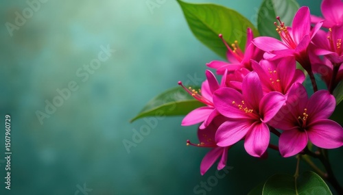 Bold fuchsia blooms, dense clustered petals, tropical feel , tropical, jungle