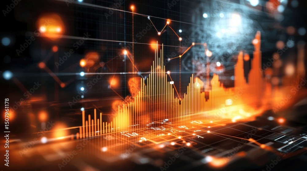 Fototapeta premium Vibrant and futuristic data analysis visualization with colorful graphs charts and digital patterns representing the power of data driven insights and technological advancement
