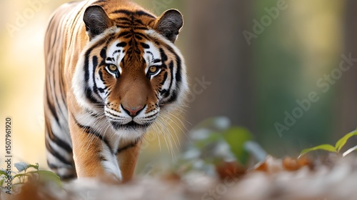 Majestic tiger prowling through the lush jungle