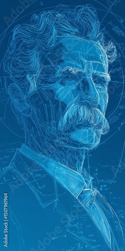 Blue Line Art Portrait Design