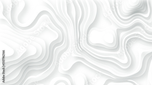 Papercut on white contours topography stylized height of the lines. Ultra wide. Map on land terrain Illustration.
