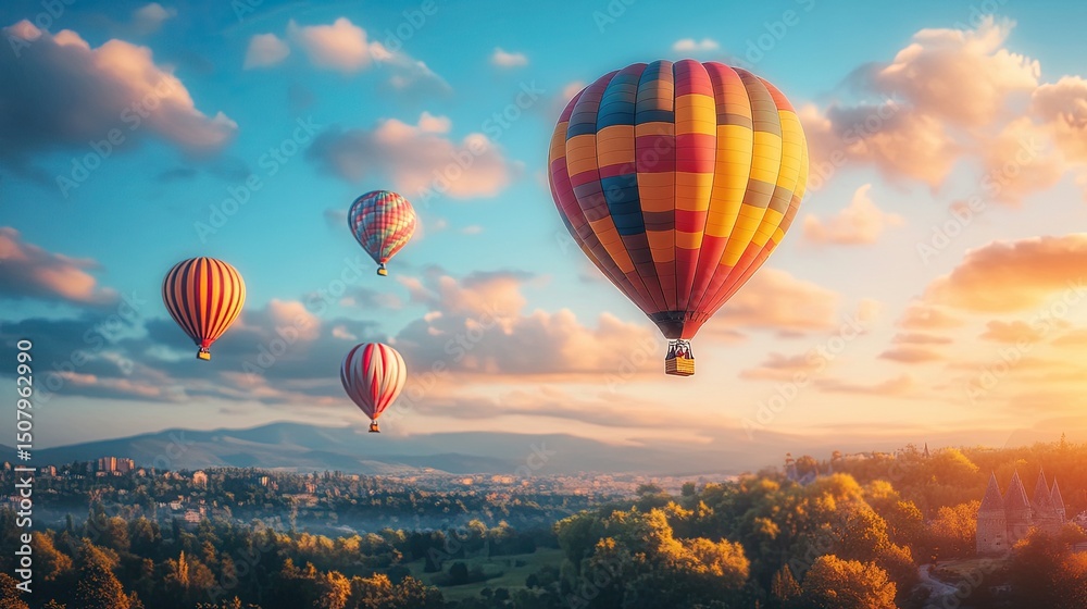Fototapeta premium Hot Air Balloon Floating Scenes 
