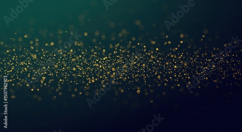 深緑の背景に浮かぶ金色のパーティクル、抽象的な光の背景