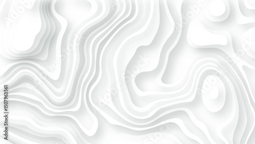 Papercut on white contours topography stylized height of the lines. Ultra wide. Map on land terrain Illustration.
