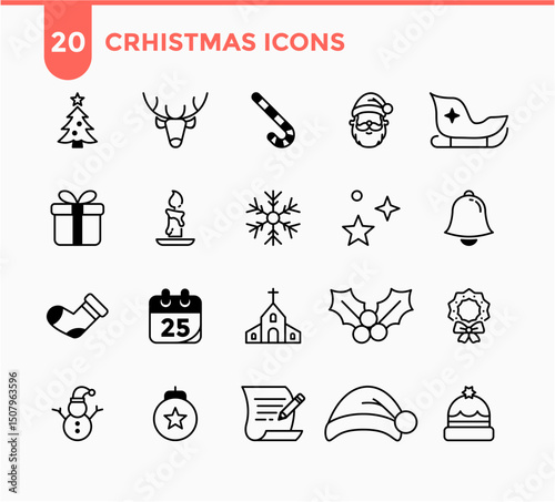 Christmas and winter icons set vector template