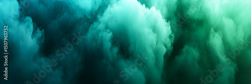 Abstract atmospheric gradient with flowing shapes and emerald tones suggesting mystical clouds or smoke