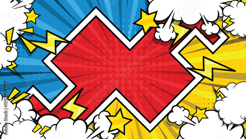 Colorful cartoon comic pop art background with clouds full vector
