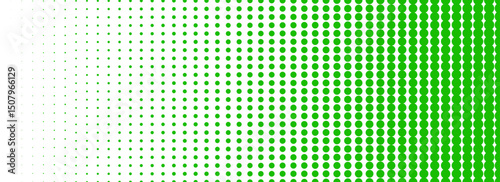 Green halftone gradient texture. Vanishing cartoon polka dot background. Repeated dotted gradation pattern. Fading comic pop art overlay backdrop. Rasterized halfton patern effect wallpaper. Vector