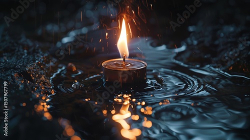 Burning Candle in Darkness – Minimalist Concept of Time and Serenity