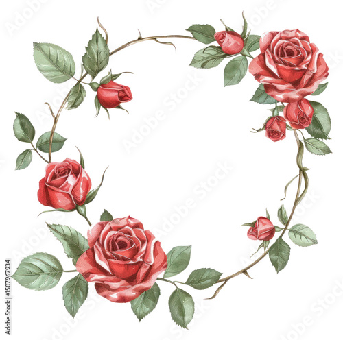 PNG Red rose frame watercolor pattern flower plant.